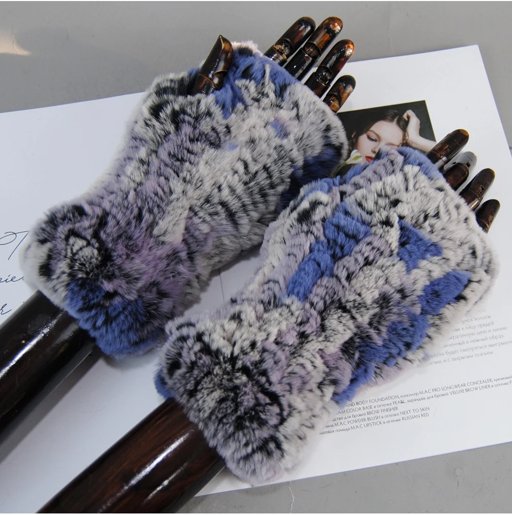 2026 Fashion Real Rex Rabbit Fur Women's Winter Gloves Genuine Fur Mittens Girl Fingerless Gloves Wrist Warmer Elastic Fluffy