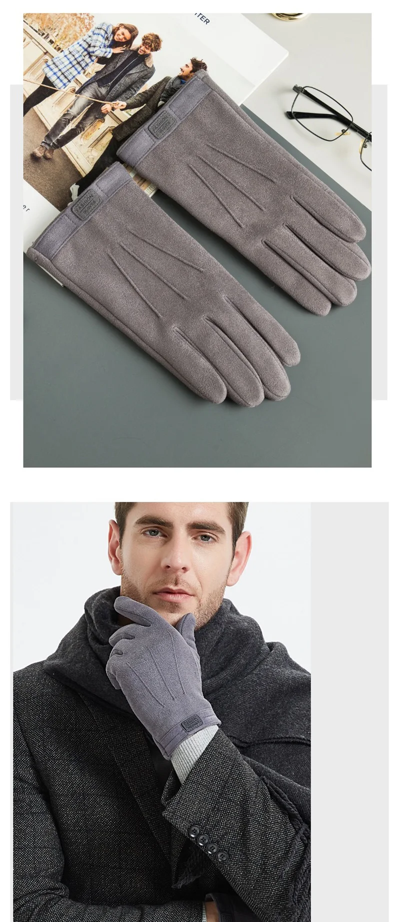 Winter Men Plush Warm Cashmere Outdoor Sports Cycling Mittens Women Three Ribs Suede Leather Touch Screen Driving Glove J98