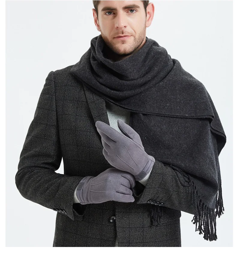 Winter Men Plush Warm Cashmere Outdoor Sports Cycling Mittens Women Three Ribs Suede Leather Touch Screen Driving Glove J98