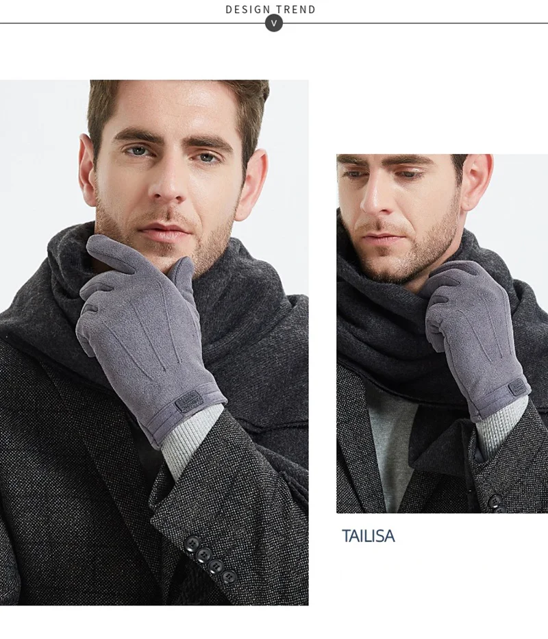 Winter Men Plush Warm Cashmere Outdoor Sports Cycling Mittens Women Three Ribs Suede Leather Touch Screen Driving Glove J98
