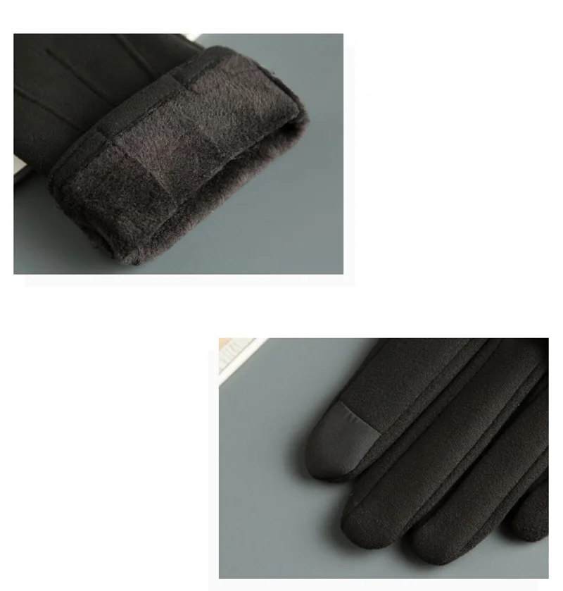 Winter Men Plush Warm Cashmere Outdoor Sports Cycling Mittens Women Three Ribs Suede Leather Touch Screen Driving Glove J98