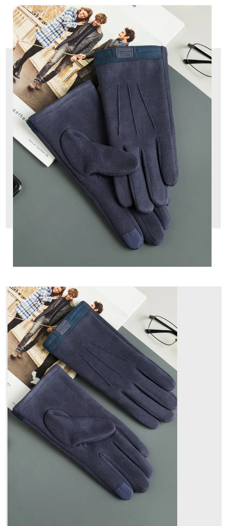 Winter Men Plush Warm Cashmere Outdoor Sports Cycling Mittens Women Three Ribs Suede Leather Touch Screen Driving Glove J98