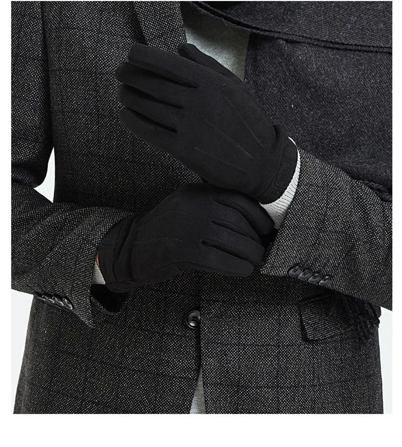 Winter Men Plush Warm Cashmere Outdoor Sports Cycling Mittens Women Three Ribs Suede Leather Touch Screen Driving Glove J98