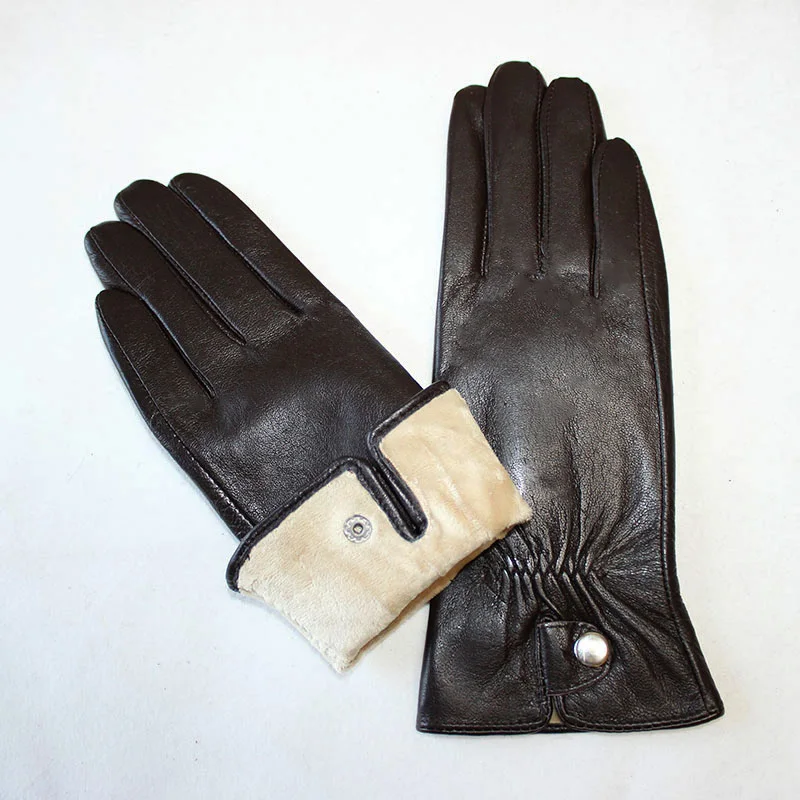 Colorful Leather Gloves Women Fashion Simple Style Velvet Lining Autumn Winter Warm Ladies Sheepskin Finger Gloves