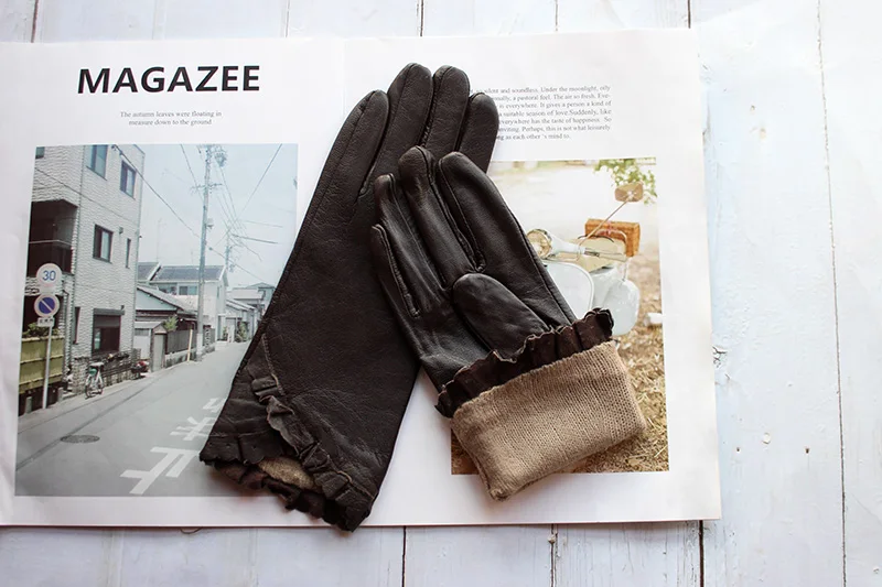 Colorful Leather Gloves Women Fashion Simple Style Velvet Lining Autumn Winter Warm Ladies Sheepskin Finger Gloves