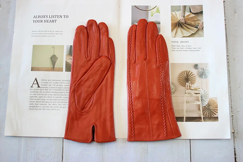 Colorful Leather Gloves Women Fashion Simple Style Velvet Lining Autumn Winter Warm Ladies Sheepskin Finger Gloves