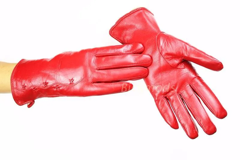 Colorful Leather Gloves Women Fashion Simple Style Velvet Lining Autumn Winter Warm Ladies Sheepskin Finger Gloves