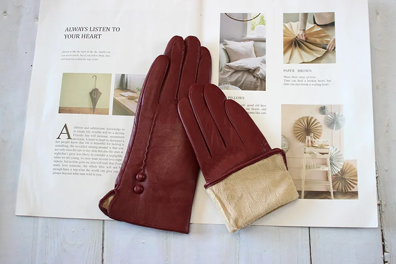 Colorful Leather Gloves Women Fashion Simple Style Velvet Lining Autumn Winter Warm Ladies Sheepskin Finger Gloves