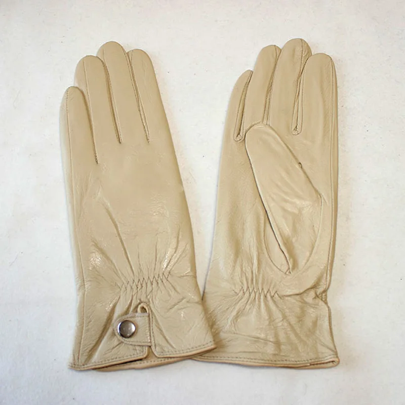 Colorful Leather Gloves Women Fashion Simple Style Velvet Lining Autumn Winter Warm Ladies Sheepskin Finger Gloves
