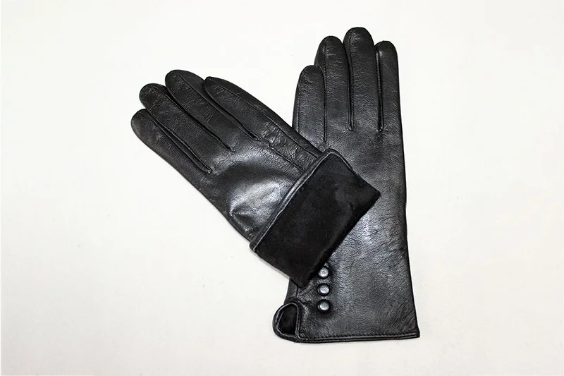 Colorful Leather Gloves Women Fashion Simple Style Velvet Lining Autumn Winter Warm Ladies Sheepskin Finger Gloves