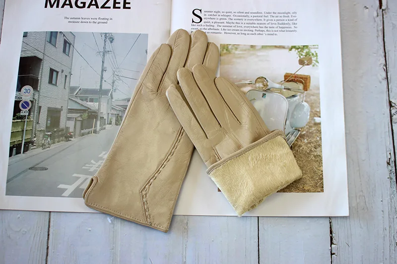 Colorful Leather Gloves Women Fashion Simple Style Velvet Lining Autumn Winter Warm Ladies Sheepskin Finger Gloves