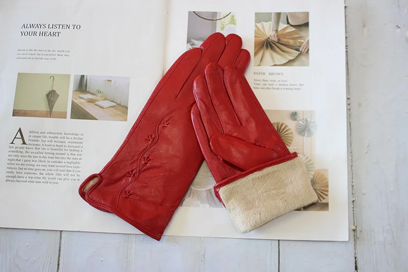 Colorful Leather Gloves Women Fashion Simple Style Velvet Lining Autumn Winter Warm Ladies Sheepskin Finger Gloves