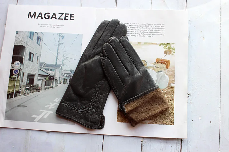 Colorful Leather Gloves Women Fashion Simple Style Velvet Lining Autumn Winter Warm Ladies Sheepskin Finger Gloves
