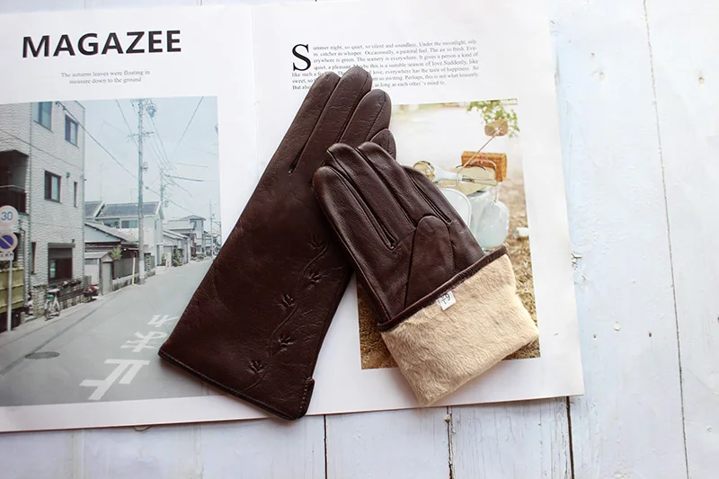 Colorful Leather Gloves Women Fashion Simple Style Velvet Lining Autumn Winter Warm Ladies Sheepskin Finger Gloves