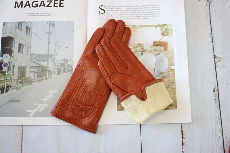 Colorful Leather Gloves Women Fashion Simple Style Velvet Lining Autumn Winter Warm Ladies Sheepskin Finger Gloves