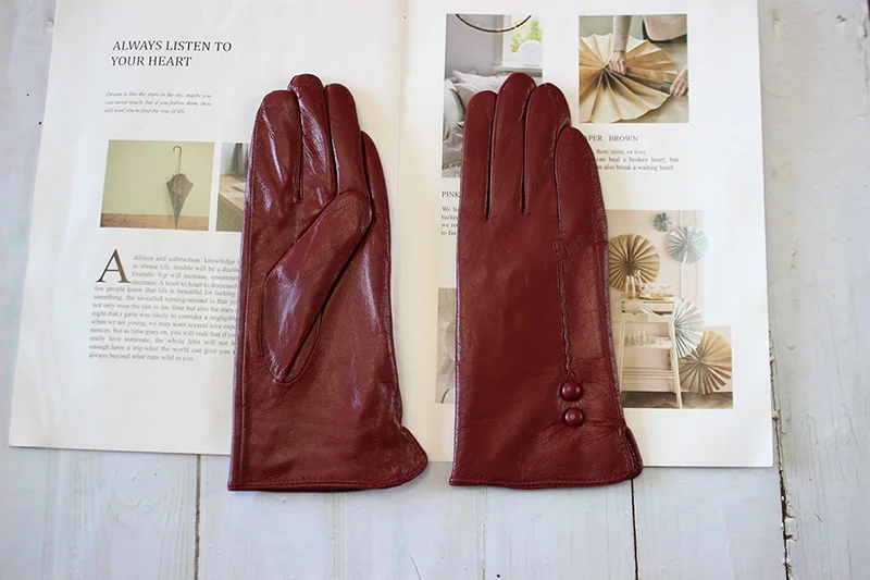 Colorful Leather Gloves Women Fashion Simple Style Velvet Lining Autumn Winter Warm Ladies Sheepskin Finger Gloves