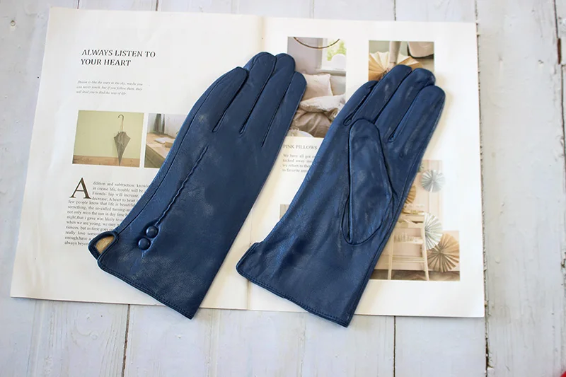 Colorful Leather Gloves Women Fashion Simple Style Velvet Lining Autumn Winter Warm Ladies Sheepskin Finger Gloves