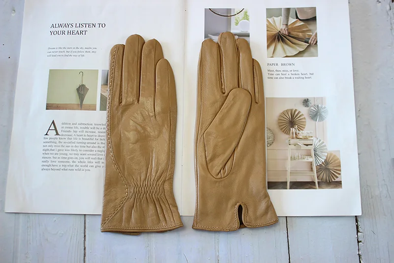 Colorful Leather Gloves Women Fashion Simple Style Velvet Lining Autumn Winter Warm Ladies Sheepskin Finger Gloves