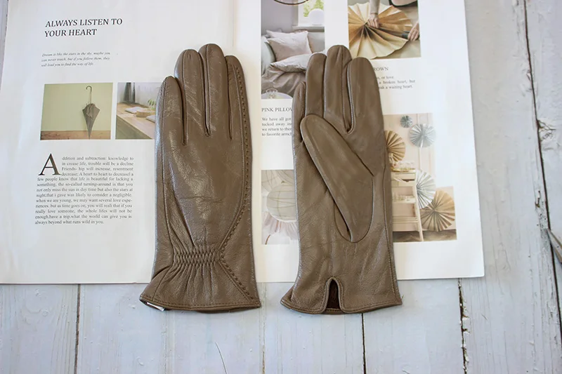 Colorful Leather Gloves Women Fashion Simple Style Velvet Lining Autumn Winter Warm Ladies Sheepskin Finger Gloves