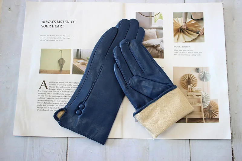 Colorful Leather Gloves Women Fashion Simple Style Velvet Lining Autumn Winter Warm Ladies Sheepskin Finger Gloves