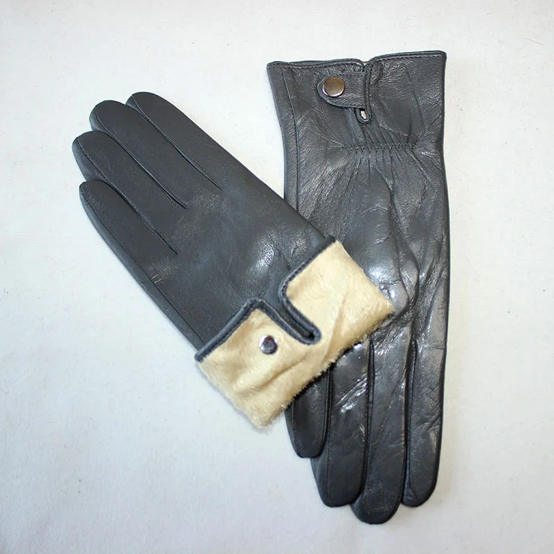 Colorful Leather Gloves Women Fashion Simple Style Velvet Lining Autumn Winter Warm Ladies Sheepskin Finger Gloves