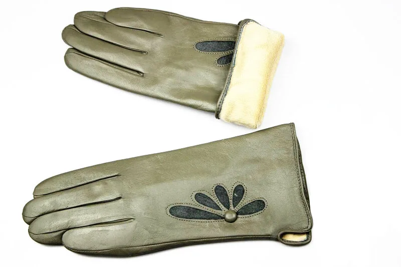 Colorful Leather Gloves Women Fashion Simple Style Velvet Lining Autumn Winter Warm Ladies Sheepskin Finger Gloves