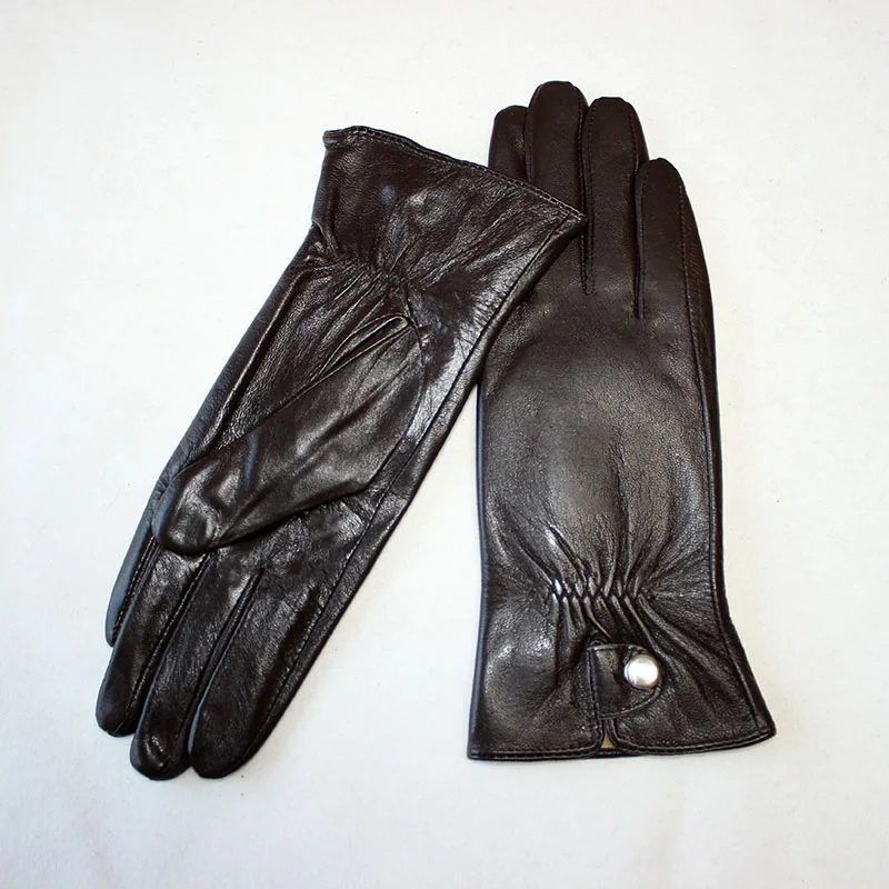 Colorful Leather Gloves Women Fashion Simple Style Velvet Lining Autumn Winter Warm Ladies Sheepskin Finger Gloves
