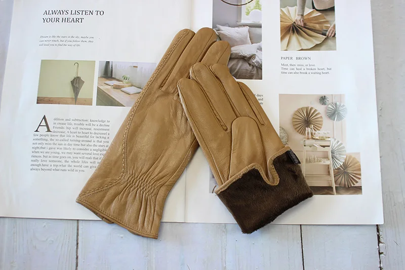 Colorful Leather Gloves Women Fashion Simple Style Velvet Lining Autumn Winter Warm Ladies Sheepskin Finger Gloves