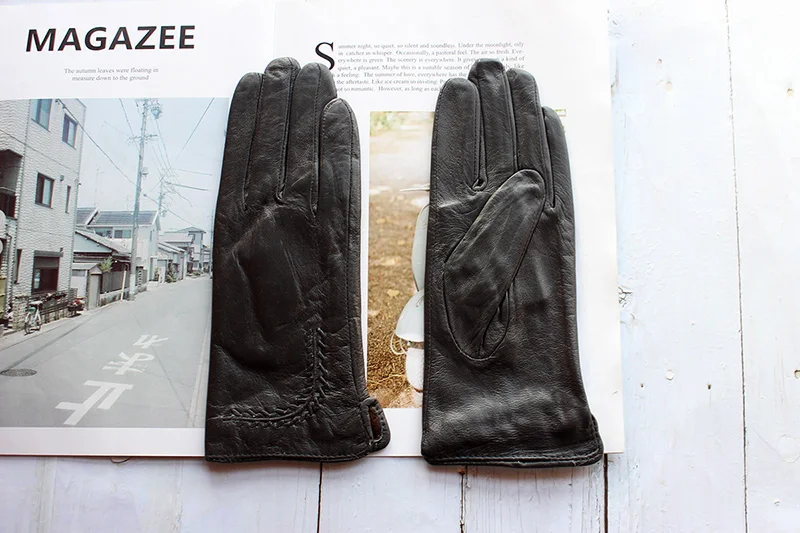 Colorful Leather Gloves Women Fashion Simple Style Velvet Lining Autumn Winter Warm Ladies Sheepskin Finger Gloves
