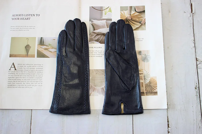 Colorful Leather Gloves Women Fashion Simple Style Velvet Lining Autumn Winter Warm Ladies Sheepskin Finger Gloves