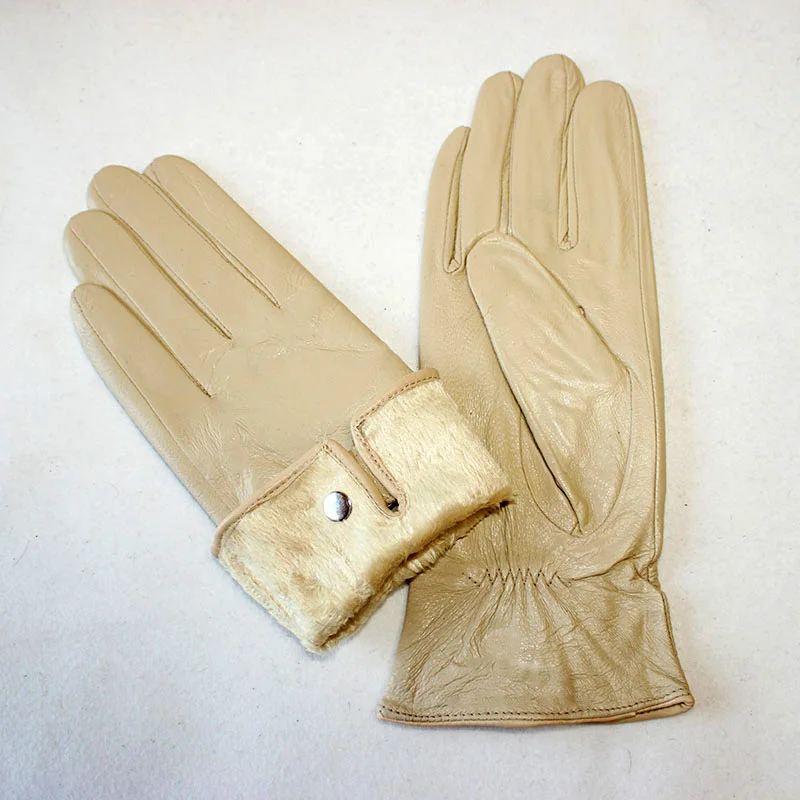 Colorful Leather Gloves Women Fashion Simple Style Velvet Lining Autumn Winter Warm Ladies Sheepskin Finger Gloves