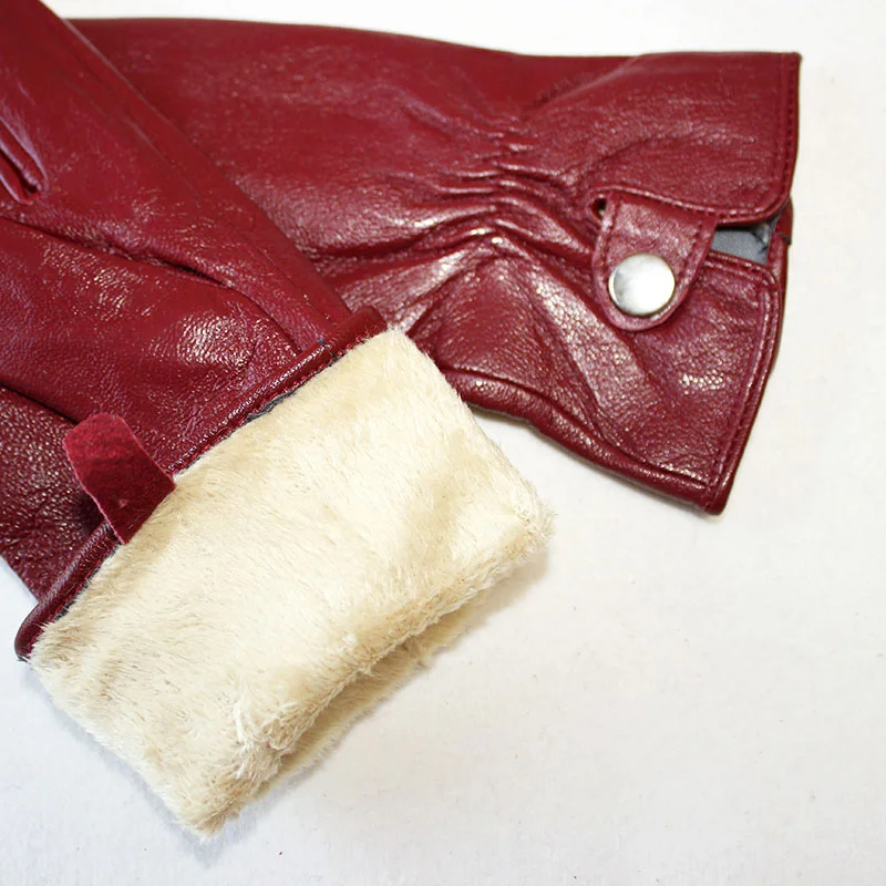 Colorful Leather Gloves Women Fashion Simple Style Velvet Lining Autumn Winter Warm Ladies Sheepskin Finger Gloves