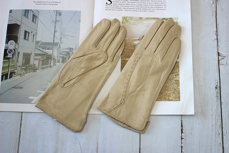 Colorful Leather Gloves Women Fashion Simple Style Velvet Lining Autumn Winter Warm Ladies Sheepskin Finger Gloves
