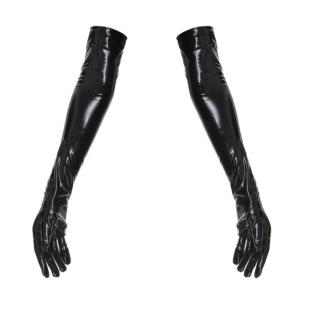 High Elastic Shiny Faux Leather Gloves Full Fingers Elbow Glove Punk Hip-hop Jazz Outfit Mittens Cosplay PU Gloves Sexy Women