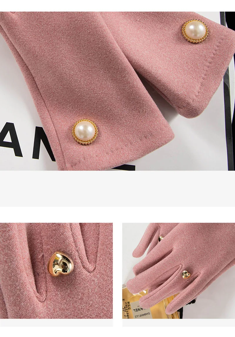 Korean Cute Pearl Plus Velvet Outdoor Sports Cycling Windproof Touch Screen Driving Women's Autumn and Winter Warm Gloves S349