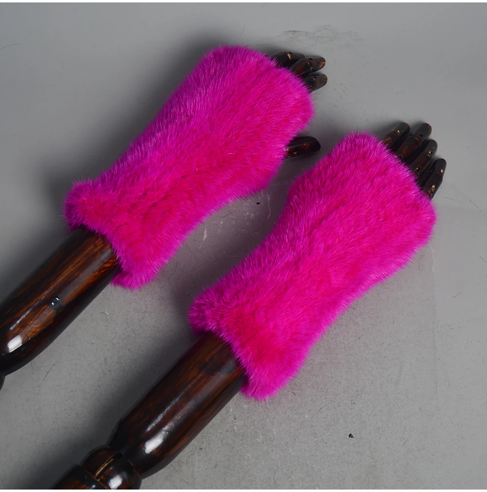 New Women 100% Real Genuine Knitted Mink Fur Mittens Winter Warm Lady Real Fur Fingerless Gloves Handmade Knit Mink Fur Mitten