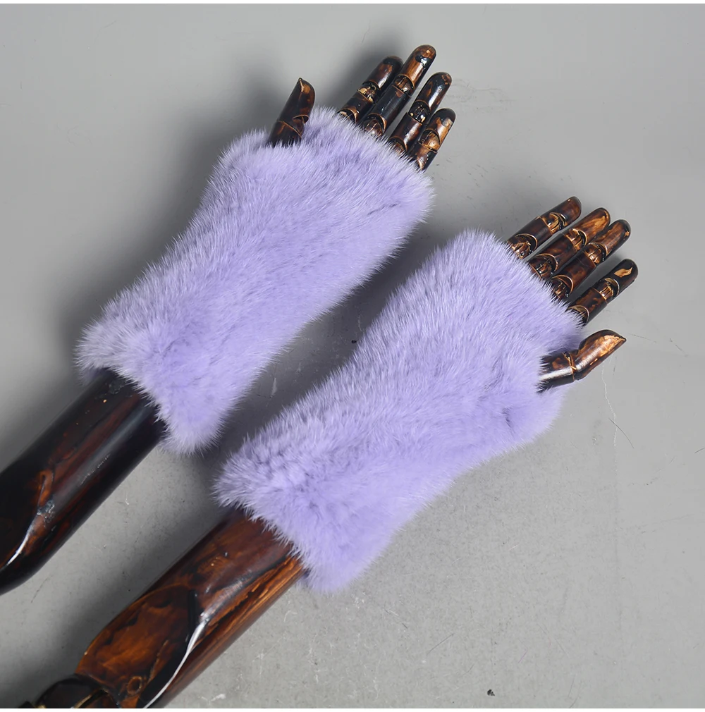 New Women 100% Real Genuine Knitted Mink Fur Mittens Winter Warm Lady Real Fur Fingerless Gloves Handmade Knit Mink Fur Mitten