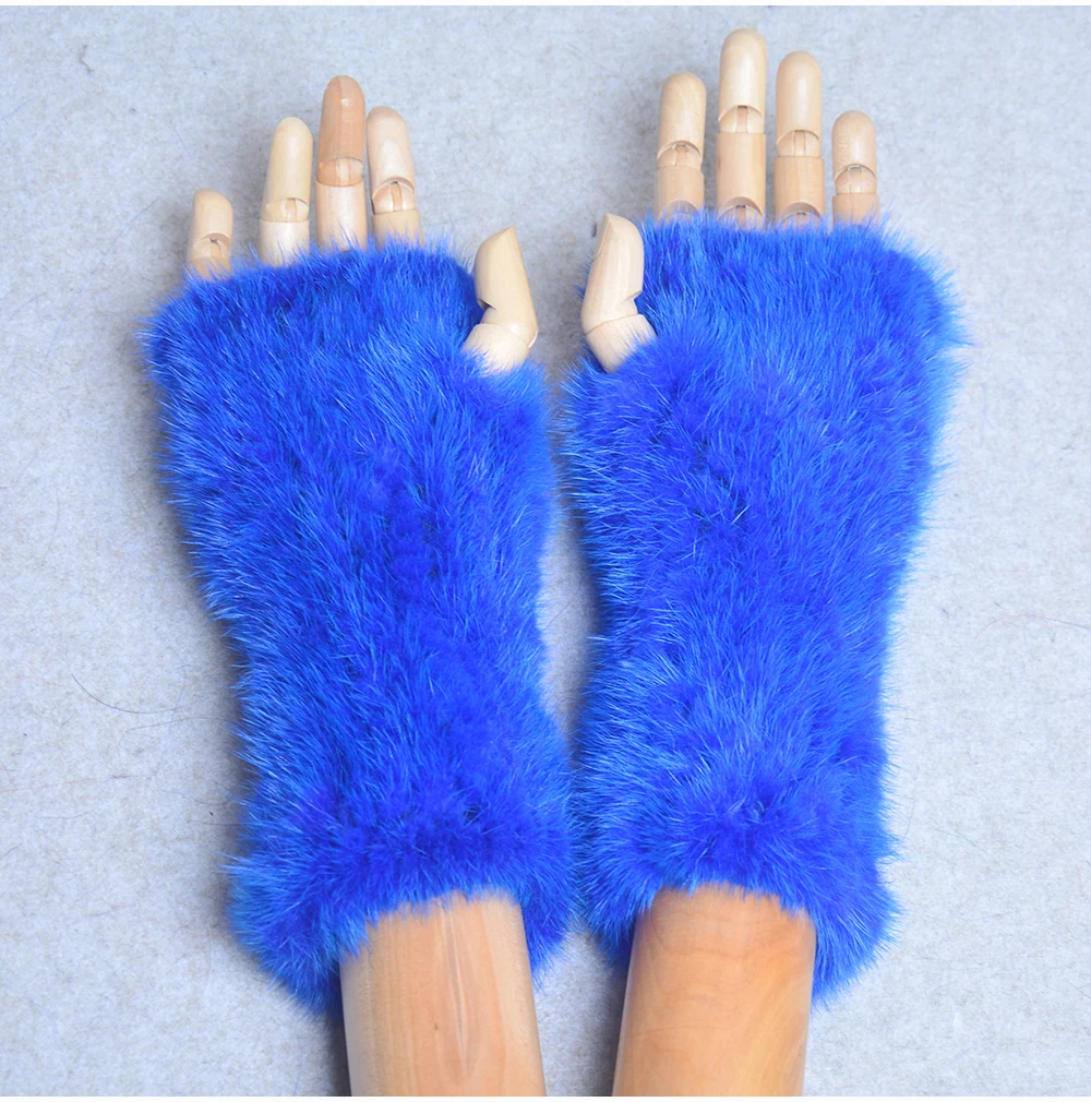 New Women 100% Real Genuine Knitted Mink Fur Mittens Winter Warm Lady Real Fur Fingerless Gloves Handmade Knit Mink Fur Mitten