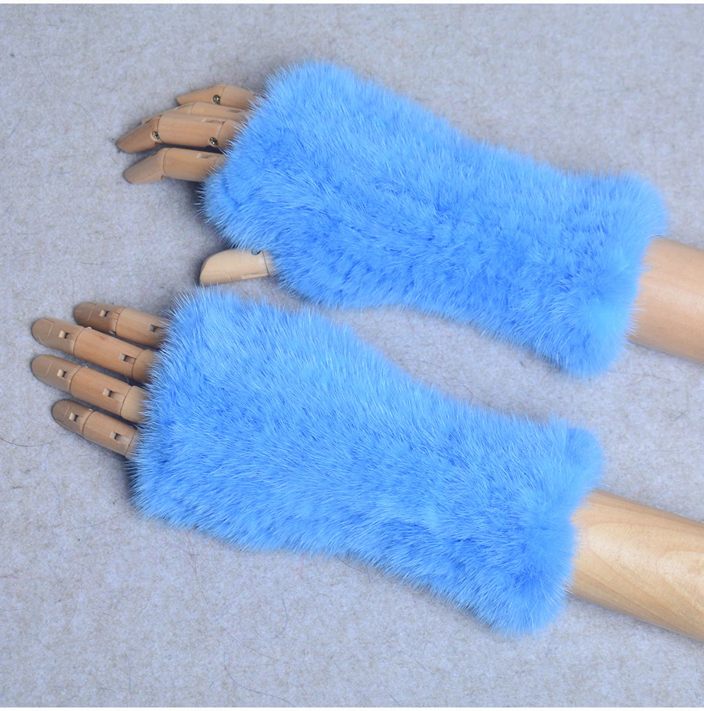 New Women 100% Real Genuine Knitted Mink Fur Mittens Winter Warm Lady Real Fur Fingerless Gloves Handmade Knit Mink Fur Mitten