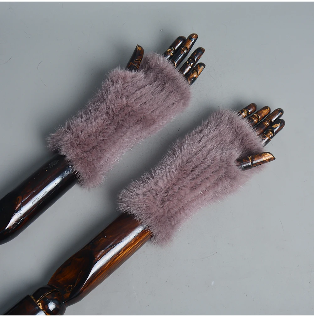 New Women 100% Real Genuine Knitted Mink Fur Mittens Winter Warm Lady Real Fur Fingerless Gloves Handmade Knit Mink Fur Mitten