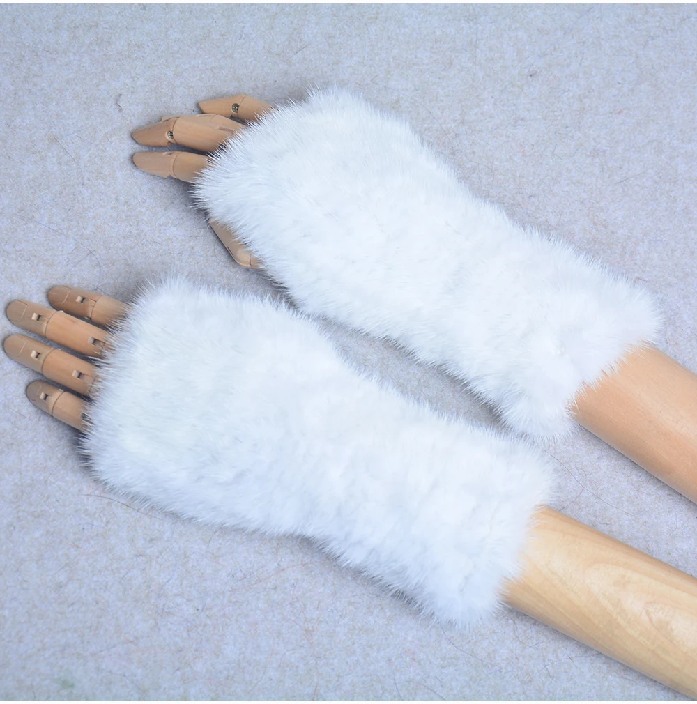 New Women 100% Real Genuine Knitted Mink Fur Mittens Winter Warm Lady Real Fur Fingerless Gloves Handmade Knit Mink Fur Mitten
