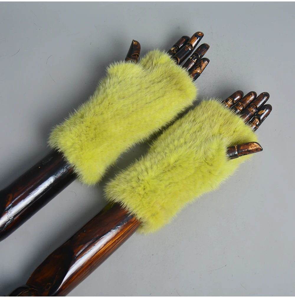 New Women 100% Real Genuine Knitted Mink Fur Mittens Winter Warm Lady Real Fur Fingerless Gloves Handmade Knit Mink Fur Mitten