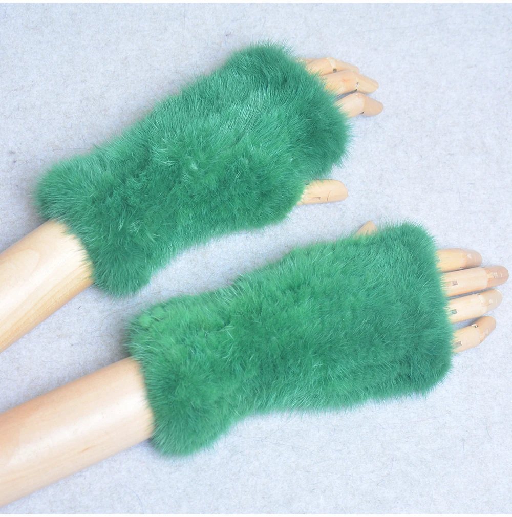 New Women 100% Real Genuine Knitted Mink Fur Mittens Winter Warm Lady Real Fur Fingerless Gloves Handmade Knit Mink Fur Mitten