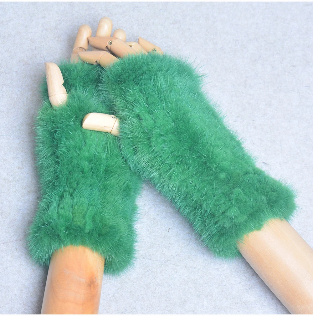New Women 100% Real Genuine Knitted Mink Fur Mittens Winter Warm Lady Real Fur Fingerless Gloves Handmade Knit Mink Fur Mitten