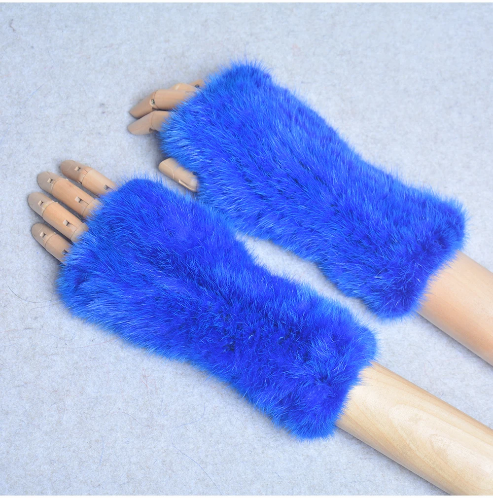 New Women 100% Real Genuine Knitted Mink Fur Mittens Winter Warm Lady Real Fur Fingerless Gloves Handmade Knit Mink Fur Mitten
