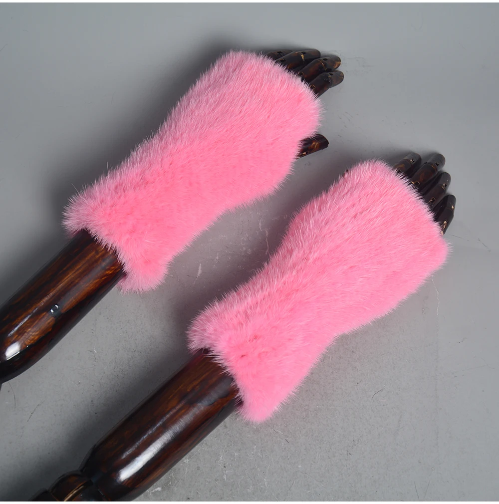 New Women 100% Real Genuine Knitted Mink Fur Mittens Winter Warm Lady Real Fur Fingerless Gloves Handmade Knit Mink Fur Mitten