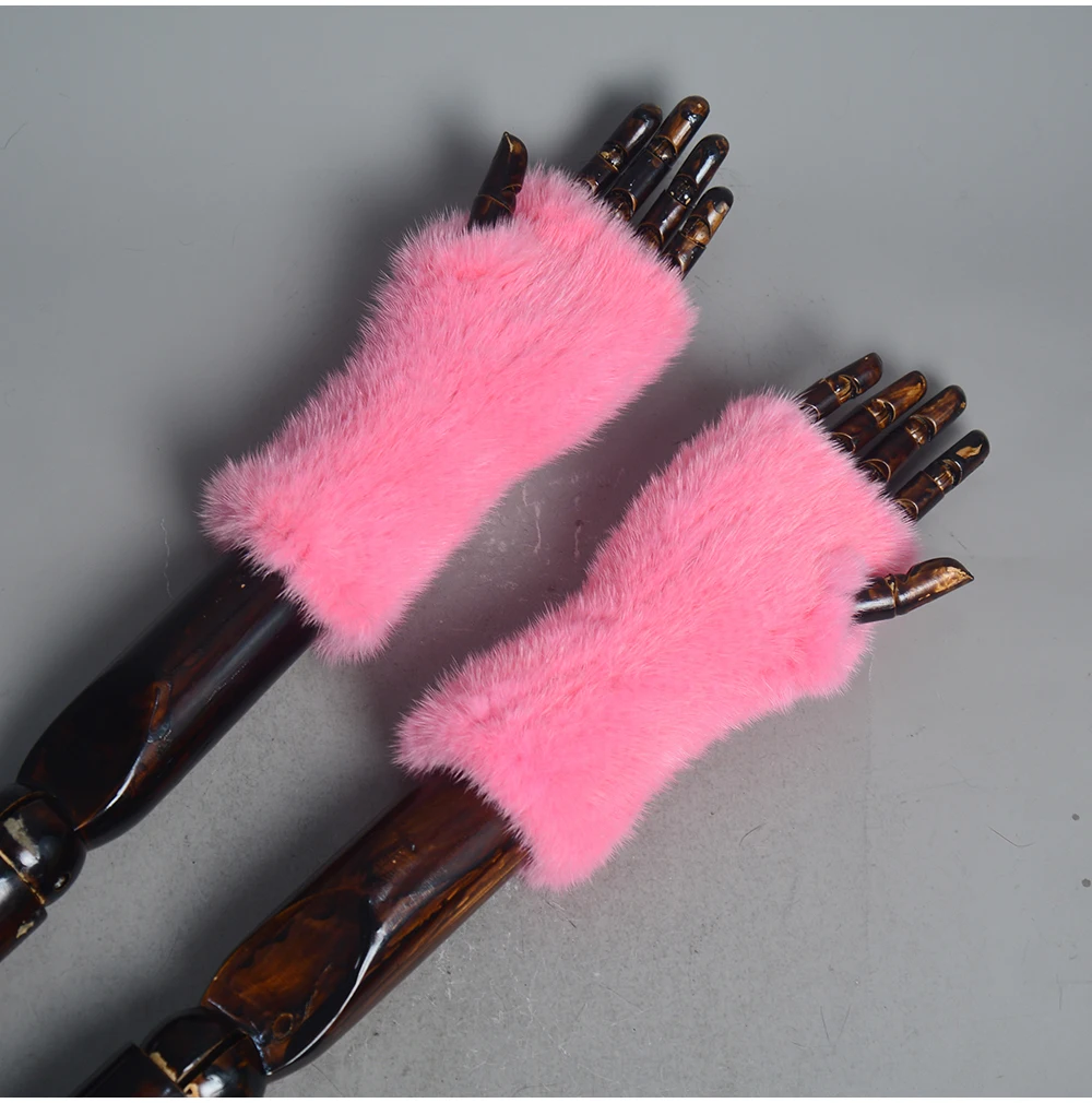 New Women 100% Real Genuine Knitted Mink Fur Mittens Winter Warm Lady Real Fur Fingerless Gloves Handmade Knit Mink Fur Mitten