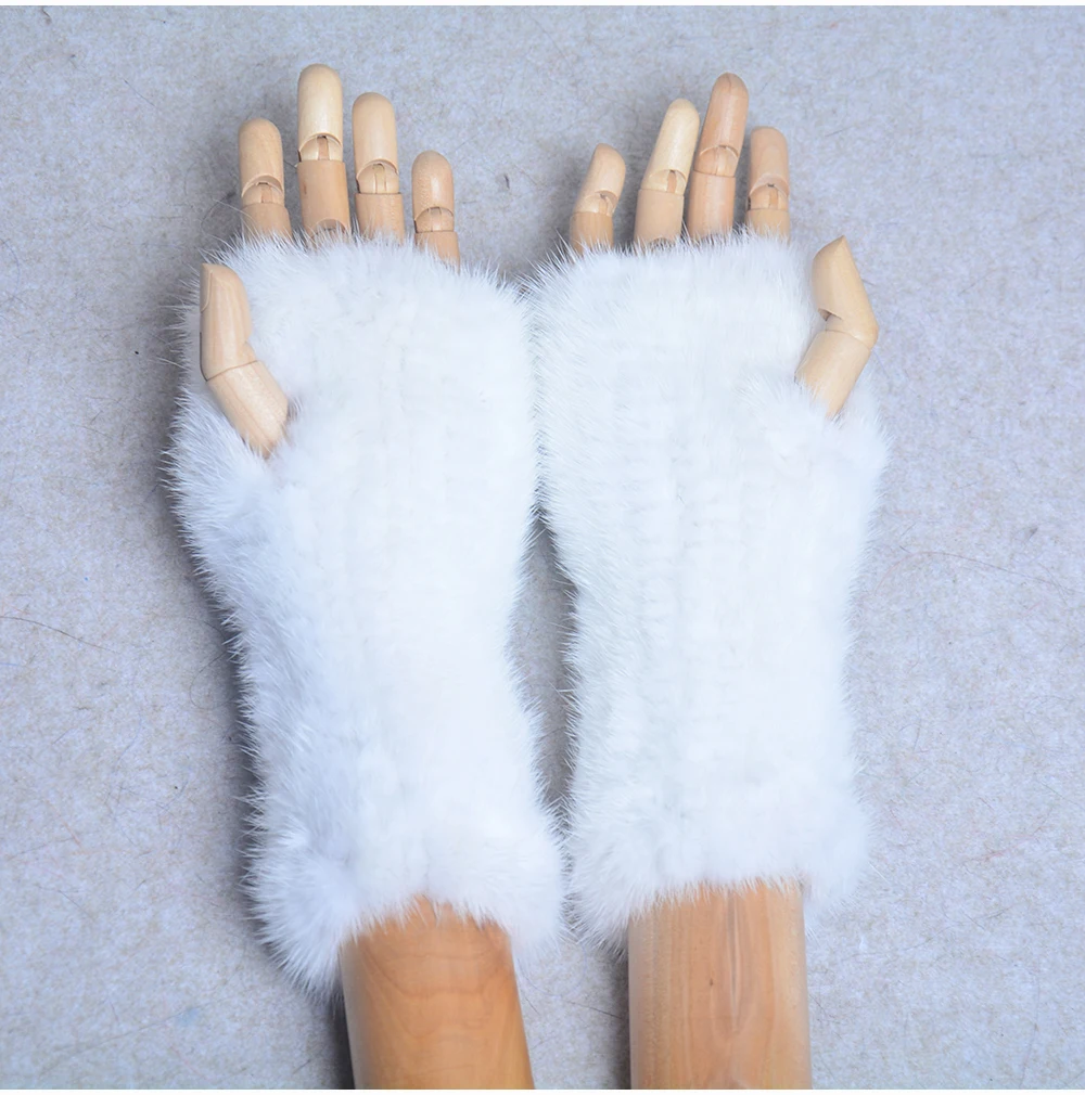 New Women 100% Real Genuine Knitted Mink Fur Mittens Winter Warm Lady Real Fur Fingerless Gloves Handmade Knit Mink Fur Mitten