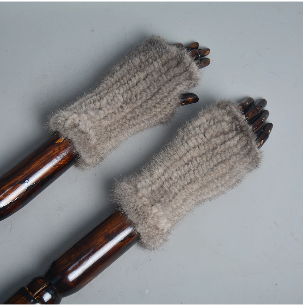 New Women 100% Real Genuine Knitted Mink Fur Mittens Winter Warm Lady Real Fur Fingerless Gloves Handmade Knit Mink Fur Mitten