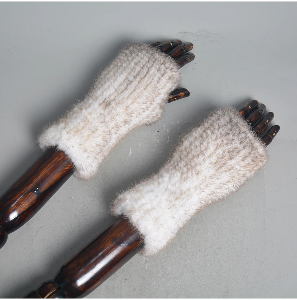 New Women 100% Real Genuine Knitted Mink Fur Mittens Winter Warm Lady Real Fur Fingerless Gloves Handmade Knit Mink Fur Mitten